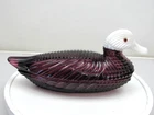 LG Wright Duck on Nest Purple w/ White Milk Glass Head Covered Dish Vintage