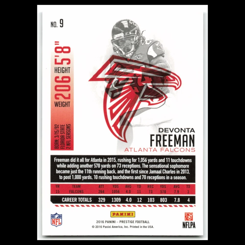 Devonta Freeman #9 2016 Panini Prestige Atlanta Falcons Football Card NFL NM - Image 2 of 3