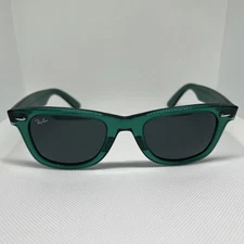 NEW Ray-Ban RB2140 Wayfarer Sunglasses 6615/B1 Green on Transparent Dark Grey...