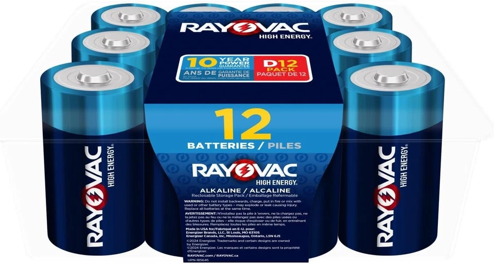 Baterías Rayovac High Energy D (paquete de 12), pilas alcalinas de celda D Foto 2 de 4