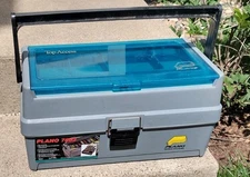 Plano Top Access Fish & Tackle Box Model 7803 USA 3 Tray 17" L Gray w/ Blue Lid