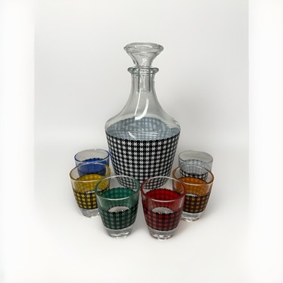 French Glass Bar Set- Decanter & Shot Glasses 1950 France MCM