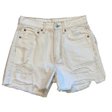 American Eagle Shorts Womens 2 White 90s Boyfriend Cut Off Distressed Raw Hem