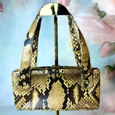 Vintage Genuine Python Snake Skin Top Handle Latch Closure Handbag Purse