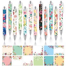 24 Pcs Floral Pens with Flower Sticky Notes Fancy Cute Ballpoint Pens for Wom...