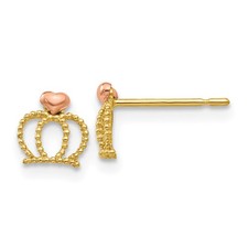 14k Two-tone Gold Crown Childrens Post Stud Earrings L-6 mm, W-6 mm
