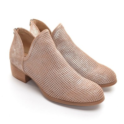 Womens Sofft Canobie Perforated Booties 10 M Metallic Leather Pull On Heel Shoes