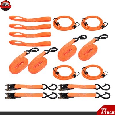 Orange 4 PCS 1''×15  Tie Down Ratchet Straps 2200 lbs Break Strength S Hooks