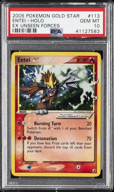 2005 POKEMON EX UNSEEN FORCES GOLD STAR #113 ENTEI-HOLO PSA 10