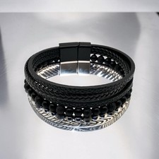 Lederarmband Herren Schwarz - 23 cm mit Geschenkbox im Set!