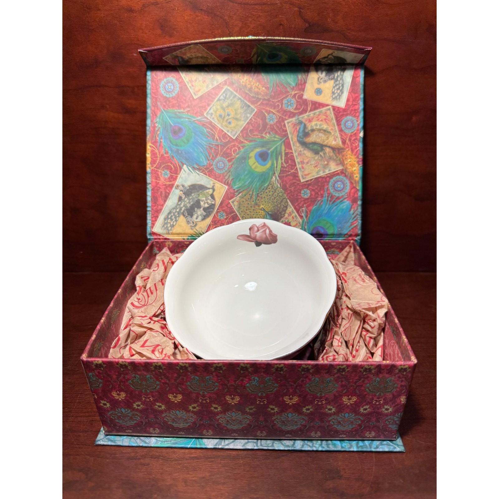 Vintage Gracie China Rose Pattern Bowl In Beautiful Peacock 