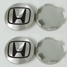 4pcs For Honda Civic Fit Wheel Center Silver Chrome Caps Black Hubcaps 2.25 In