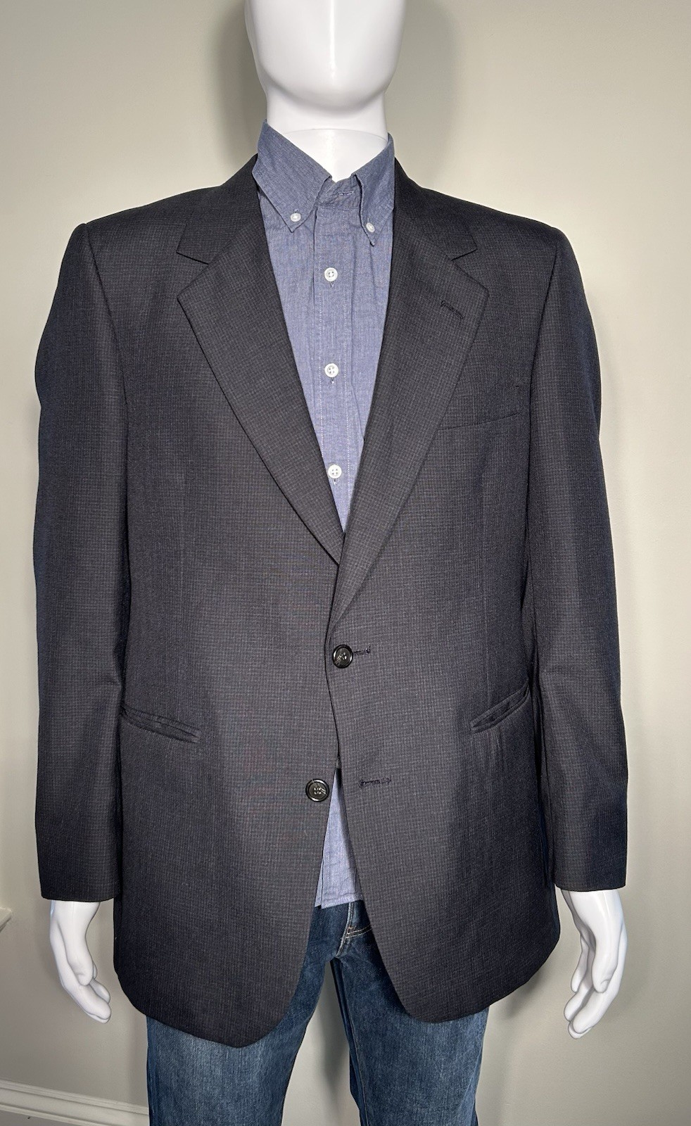 Bill Blass, Vintage Bill Blass Blazer Size 44R Black Check Wool Blend ACTWU Union USA 1980s