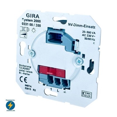 Gira 0331 00 Tastdimmer Einsatz / System 2000 / 20-500VA / 033100