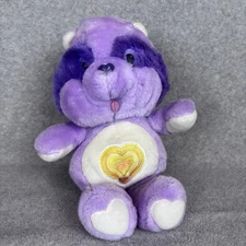 Vintage Care Bear Cousins Plush Bright Heart Raccoon Purple Stuffed Kenner 1984