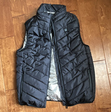 Women's Heated Black Puffer Vest, Full Zip Collared Sleeveless Size M.