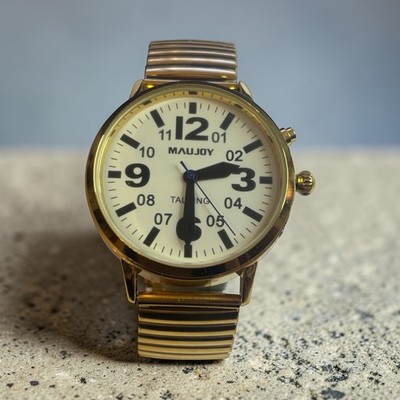 MAUJOY Deluxe Mens Talking Watch with Gold Bracelet Strap Low Vision Watch NEW