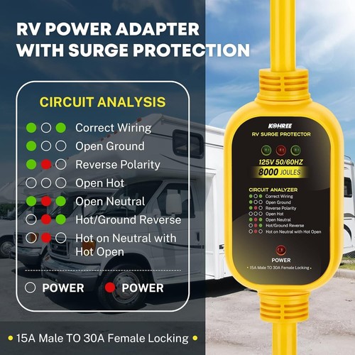 Heavy-Duty 30 Amp RV Adapter with Surge Protection & Fault Detection - Picture 4 of 8
