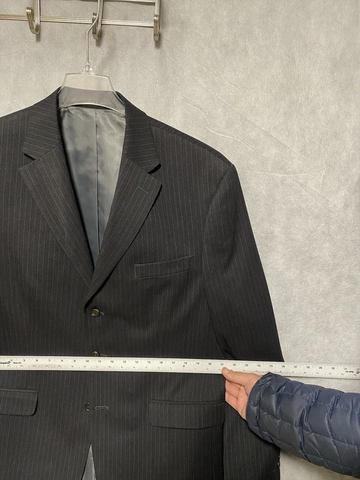 Chaps Suit Men 42L Gray Striped 3B Wool Career 34 X32 Pants Ralph Lauren Luxury - Image 4 of 4