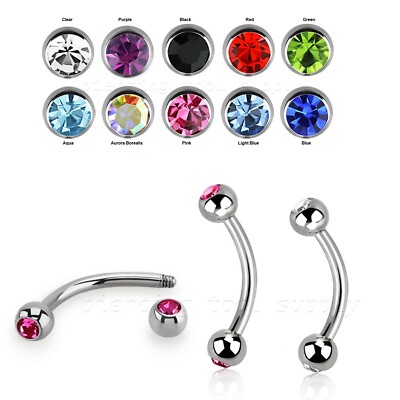 Surgical Steel Curved Barbell with Double Gem Balls Surgical Steel Curved Barbell with Double Gem Balls