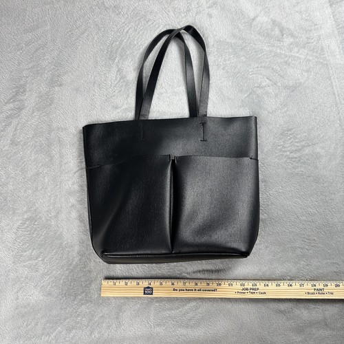 Neiman Marcus Black Shoulder Faux Leather Tote Bag Purse - Picture 2 of 7