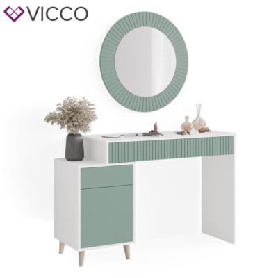 Vicco Coiffeuse Elise, blanc/gris/blanc, 115cm avec miroir | Leroy Merlin