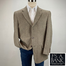 Jos A Bank Sport Coat Mens 43R Brown Tan Herringbone Silk Suit Jacket Blazer