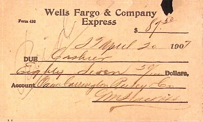 1907 Wells Fargo & Company Express Payment Due Slip