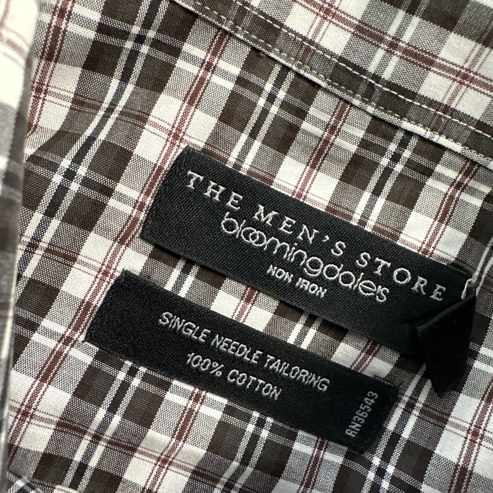 Bloomingdales Mens Vintage Single Needle button front shirt Black plaid