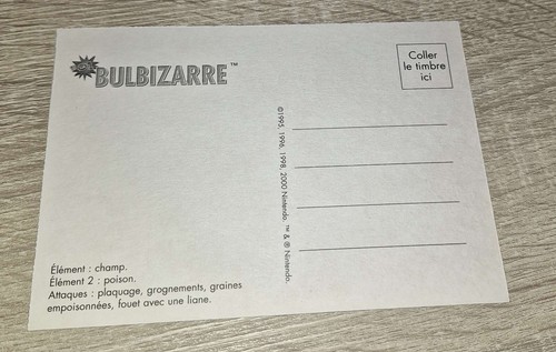 CP CARTE POSTALE POKEMON #01 BULBIZARRE BALBASAUR CARD NEUVE - NEW - Picture 2 of 2