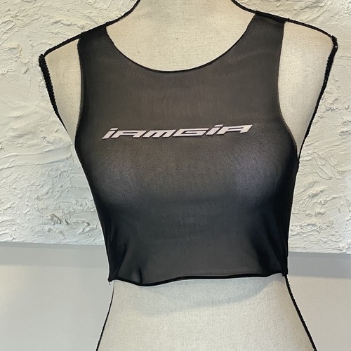 I.AM.GIA Sleeveless Mesh Sheer Crop Top Black White Sz S - Picture 2 of 8