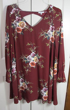 Jodifl Women's Maroon Floral L/S Lined Dress Size L GUC