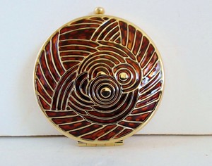 Estee-Lauder-Deco-Chic-Powder-Compact-Tawny-Enameled-Lid-Mirror-Empty-EUC