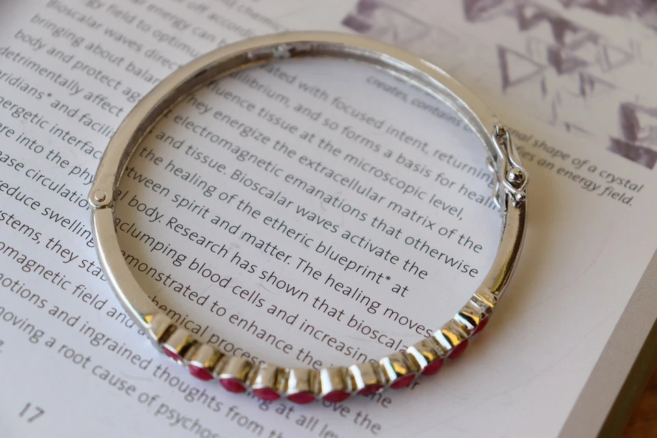 Sterling Silver Round Shape Ruby Bengle Bracelets Ethnic Style For Girls & Women - Image 3 of 4