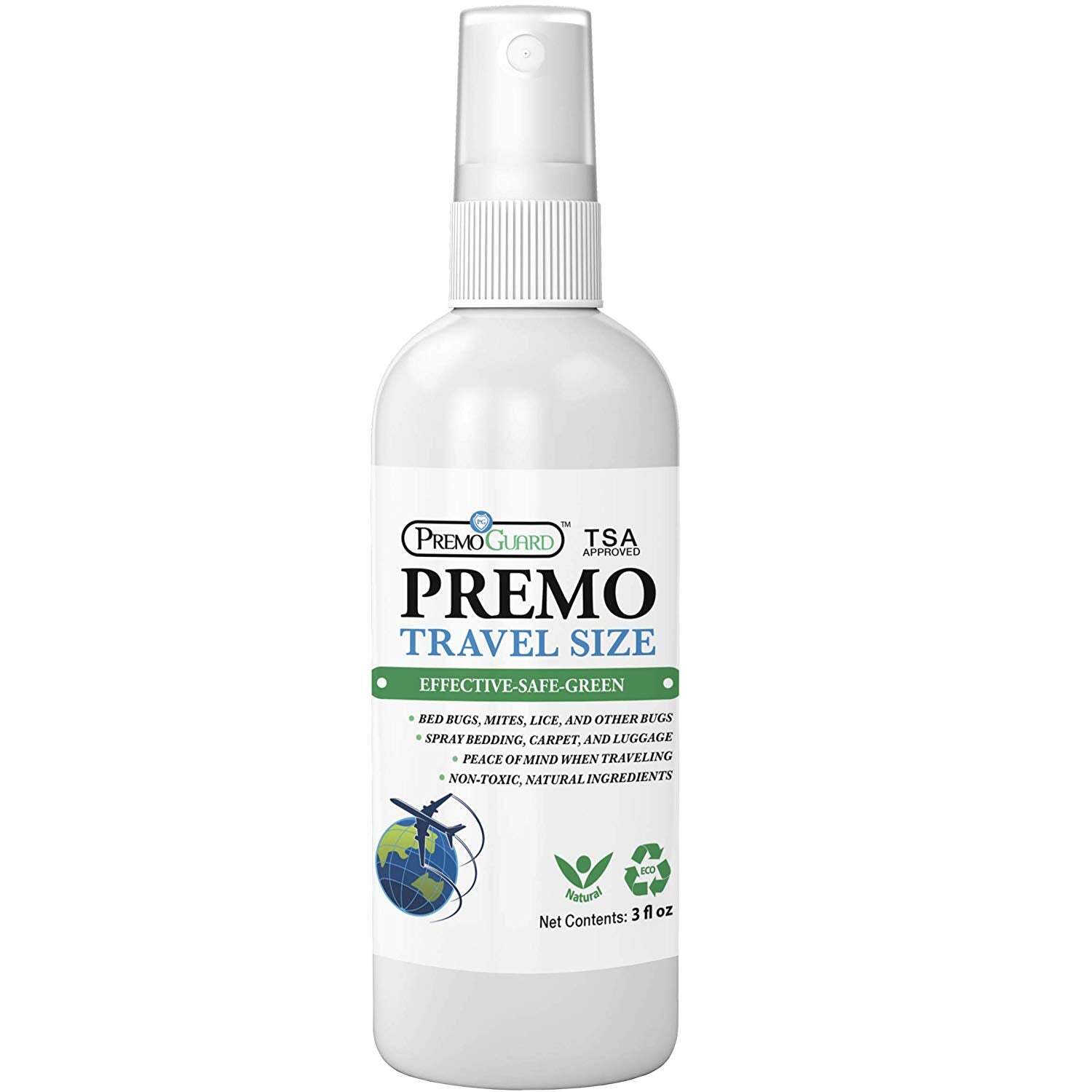 Bed Bug & Mite Killer Spray – 3 oz Travel Size – Natural Non Toxic - Premo Guard