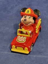 Vintage Walt Disney PVC Mickey Mouse In Diecast Red Fire Truck