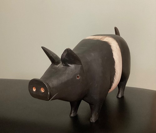Vintage großes handgeschnitztes Schwein Volkskunst (signiert und datiert) - Bild 2 von 6