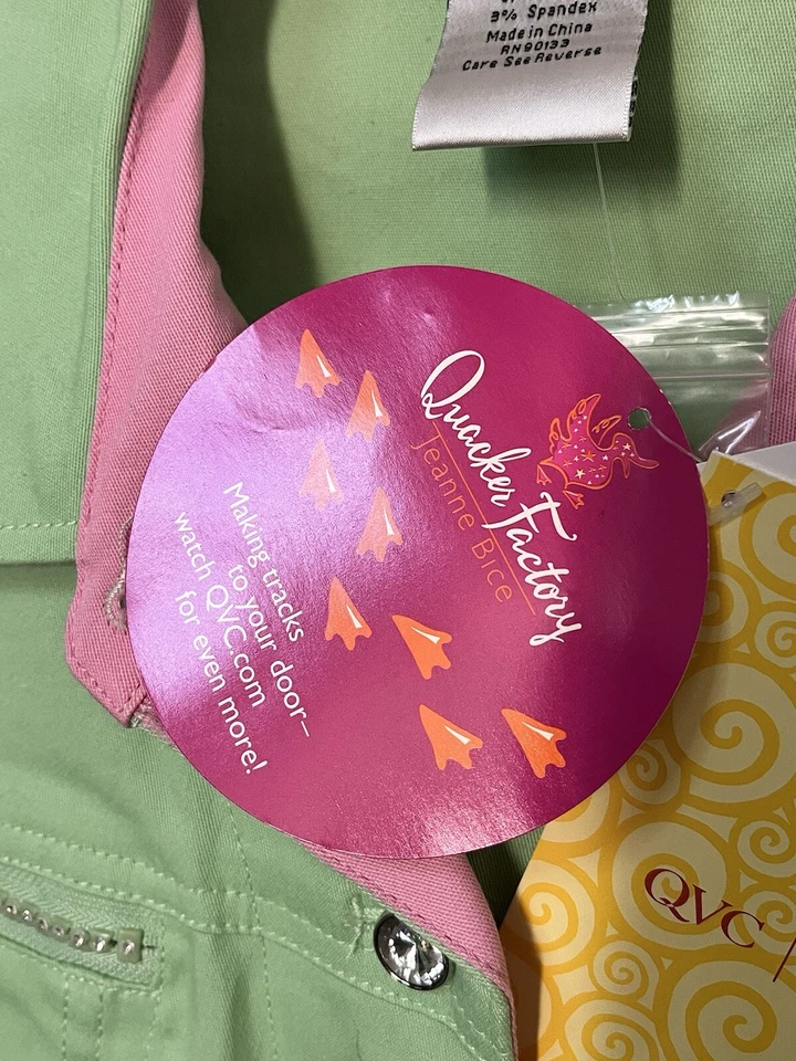 Quacker Factory Women's Green Pink Cuff Pant Suit 2 Pc w/Rhinestones Size L NWT - Image 3 of 4