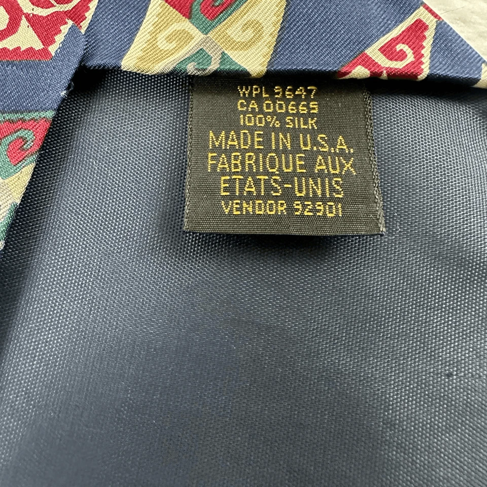 复古 AKA Eddie Bauer 男式 100% 真丝领带复古 80 年代几何图案 — 第 4/4 张图片