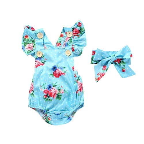 Baby Girl Floral Romper, Newborn Jumpsuit +Headband set Toddler Outfits (2Pcs) - Picture 13 of 20