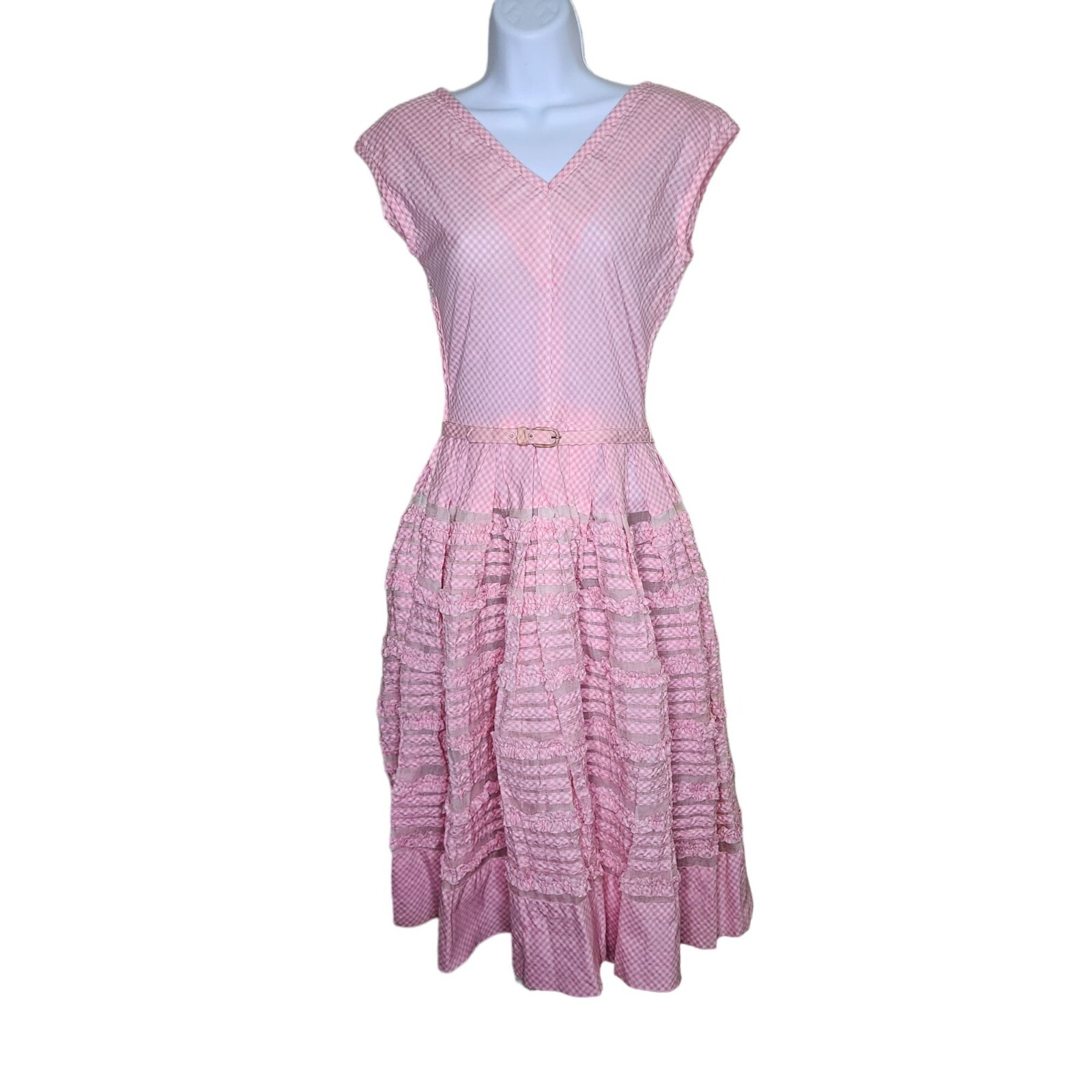 Vintage 50s Kane Weill Bouffant Dress Womens Size S Pink Gingham Check Pinup
