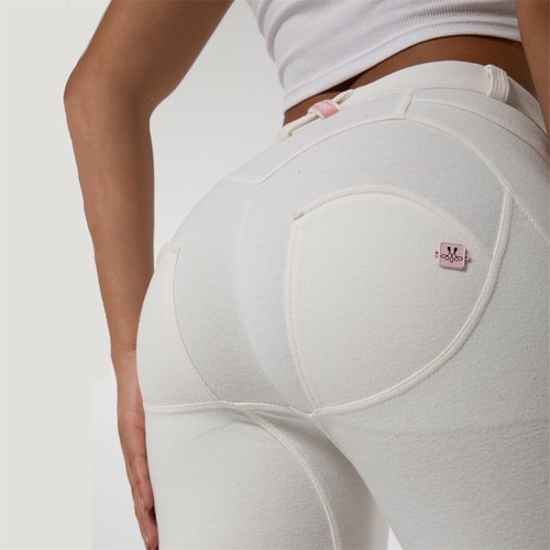 Pantalones blancos de algodón ajustados súper elásticos talla grande levantamiento de glúteos para mujer - Imagen 8 de 9