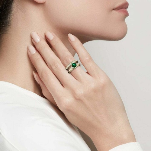 Anello di fidanzamento smeraldo verde, anello set matrimonio smeraldo, finitura oro 14k, set anelli - Foto 22 di 26