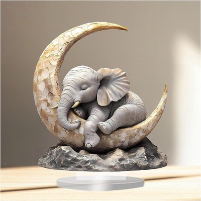 Éléphant dormant sur la lune, cadeau de bureau pour étagère, cheminée