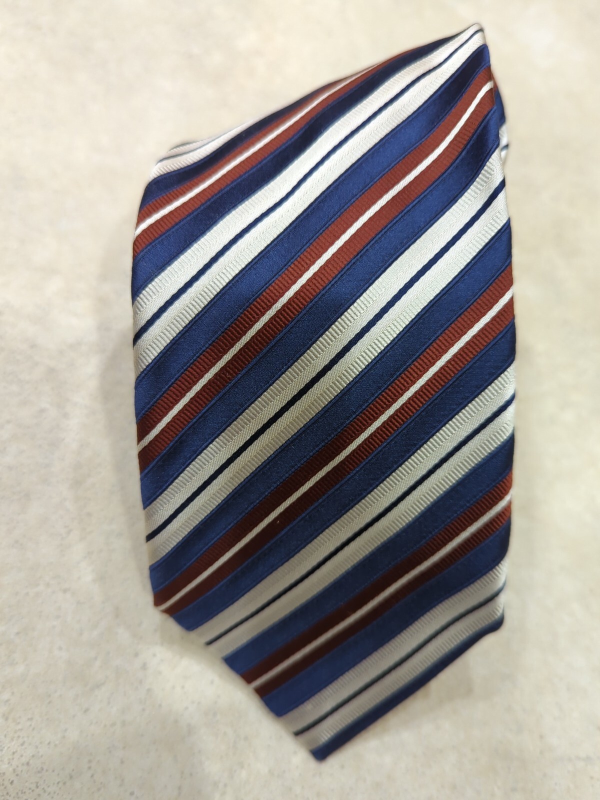 Ermenegildo Zegna Blue Silver & Red Striped Silk  & Cotton Tie (T0057)