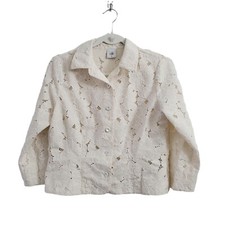CAbi Jacket Button-Up Medium Ivory Portrait Lace Collared Spring 5162