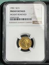 1902 $2.5 PROOF QUARTER EAGLE GOLD LIBERTY NGC PF DETAILS "RARE DATE"