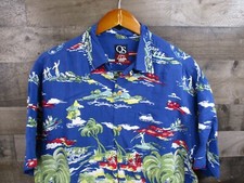 Vintage Quicksilver Hawaiian Shirt Mens Medium Blue Rayon Islander Art Made USA