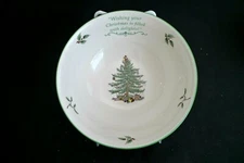 VINTAGE SPODE PORCELAIN CHRISTMAS TREE PATTERN REVERE BOWL WISHING YOU DELIGHTS 