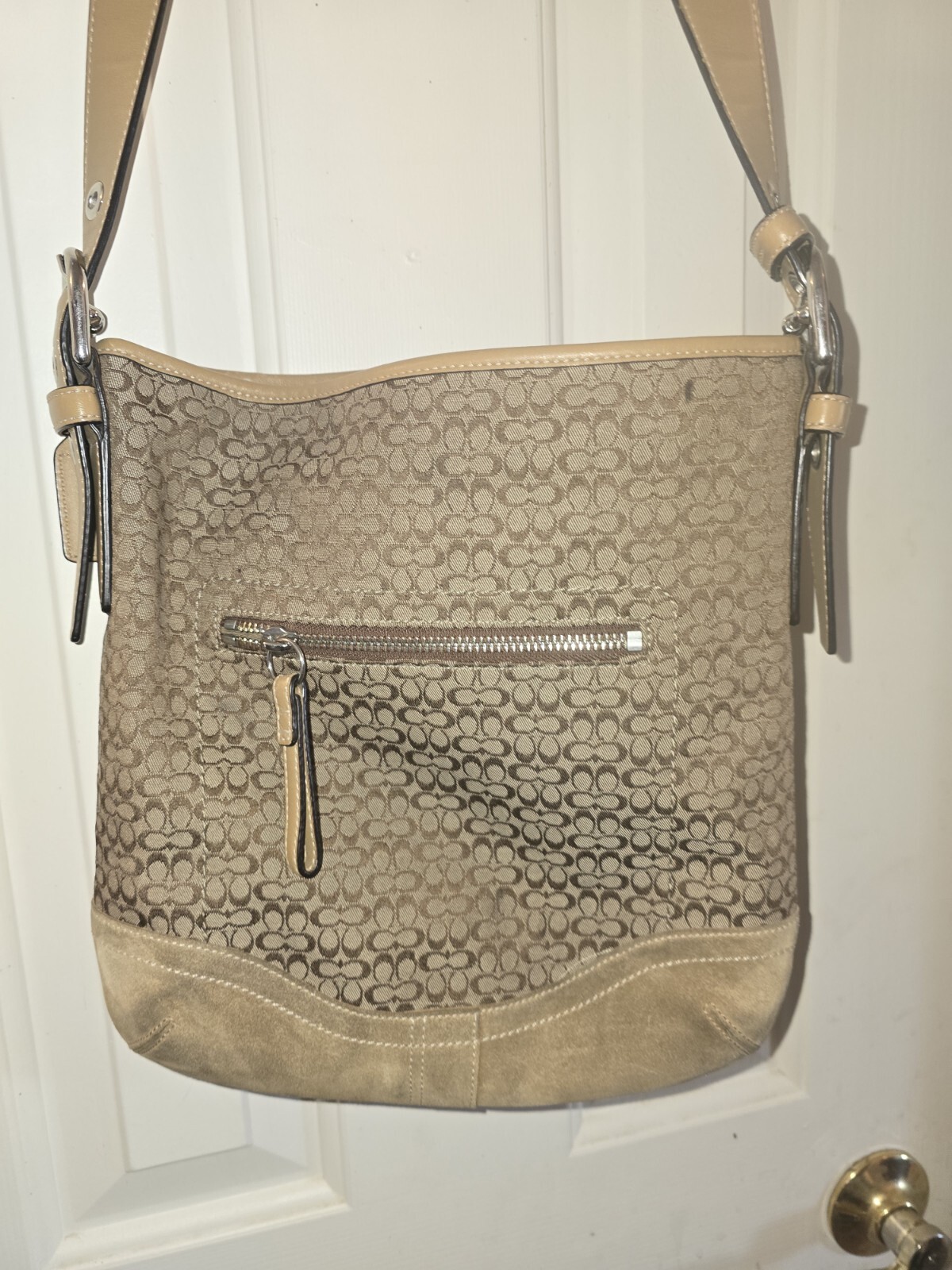 VTG Coach Signature Convertible Crossbody/Shoulder Handbag Purse Tan Suede Y2K